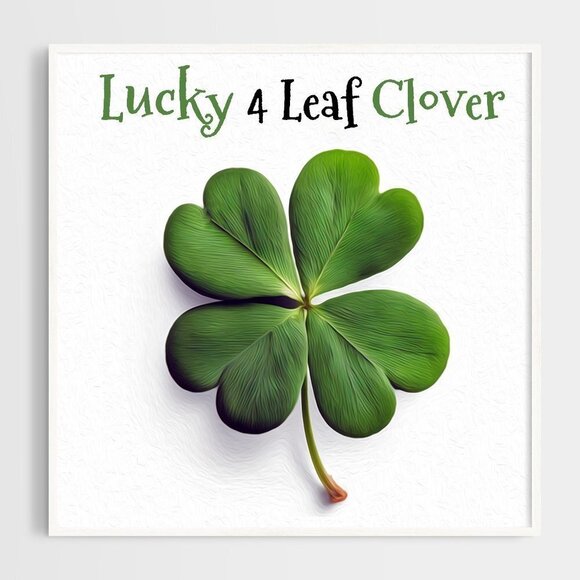8x8 St. Patricks Day Lucky‎ Four Leaf Clover Watercolor Oil Painting Print - Picture 2 of 3